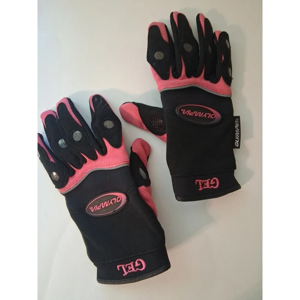 Olympia 712 Women's Medium Gel Reflector Pink Leather Nylon Gloves Snow Bike